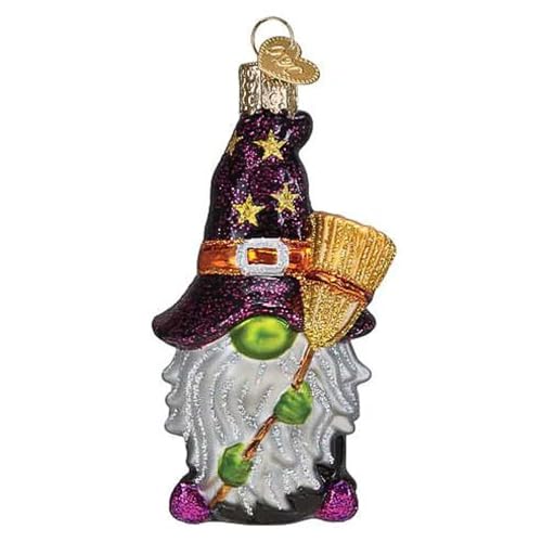 Whimsical Witch Gnome Glass Ornament for Christmas Tree Halloween Decorations - Handcrafted Holiday Charm