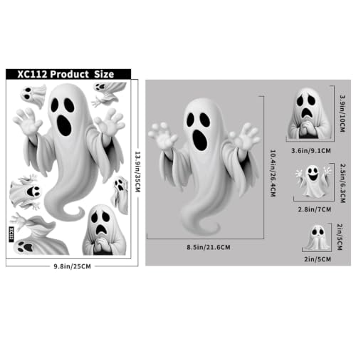 Halloween Window Clings Ghost Stickers - Floating Ghosts Reusable Static Decals for Windows Doors Mirrors - 4 Sheets