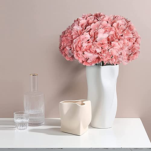 Artificial Hydrangea Bouquet - Light Coral Pink, 2 Arrangements with 5 Big Heads for Wedding & Home Decor