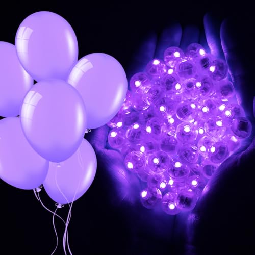 Mini Purple LED Balloon Lights 50PCS Waterproof Battery-Powered Decor