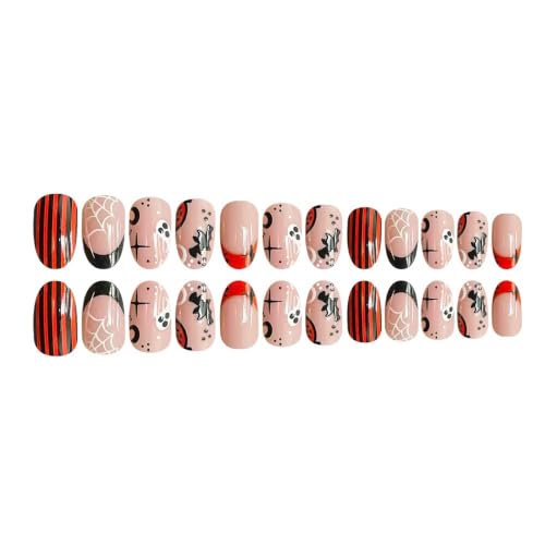 Halloween Medium Almond Press-On Nails with Ghost Bat Pumpkin Spider Web Design - Style8 - 24PCS