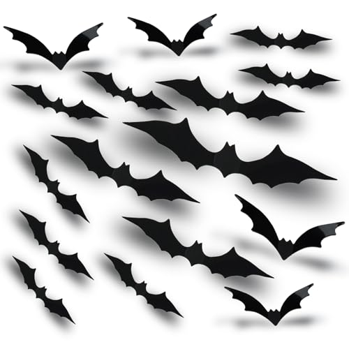 Halloween 3D Bat Wall Decor Set - 180 Pieces Multi Size Bat Stickers