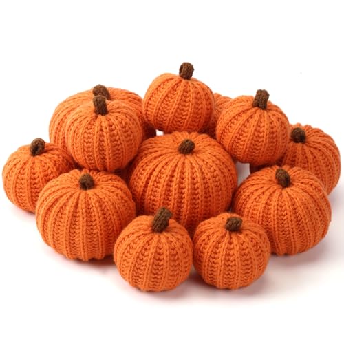 Crochet Pumpkin Decor Set - 12 Handmade Fall and Halloween Oranges with 3 Sizes