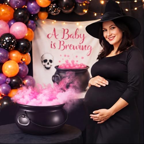 Halloween Cauldron Centerpiece for Gender Reveal - 12.6" Baby Is Brewing Decoration