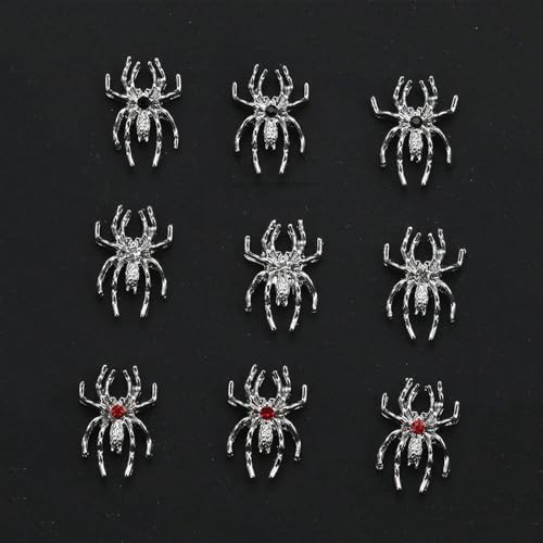 15pcs Silver Rhinestone Spider Nail Charms Halloween Nail Art Decorations