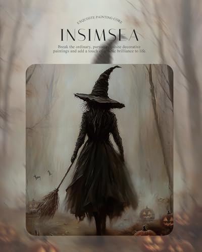 Halloween Witch Canvas Wall Art - Foggy Forest Scene, 16x13 Inches - Framed Print - Dark Gothic Home Decor - Variation of Witch in Foggy