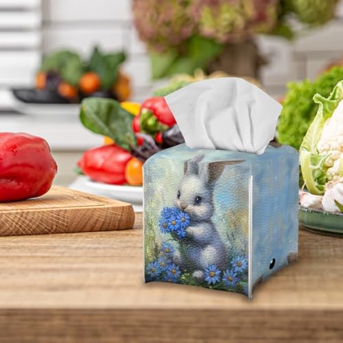 Doginthehole Easter Bunny Daisy Tissue Box Cover - Leather Bathroom & Office Organizer