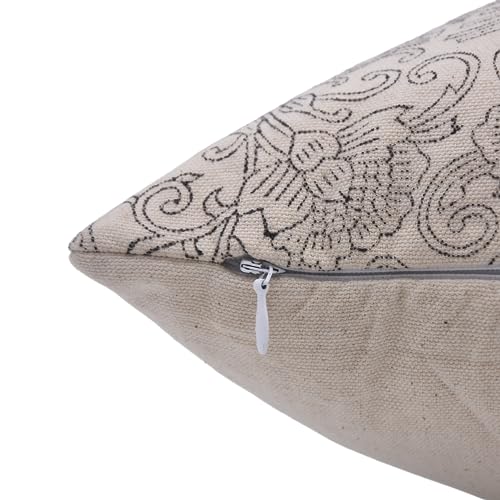 18x18 Handmade Block Print Duck Canvas Throw Pillow Cover for Sofa Couch Bed - Light Black & Beige