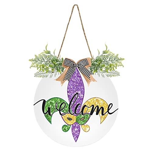 Farmhouse Mardi Gras Fleur De Lis Welcome Sign Wall Decor 12x12 Inches