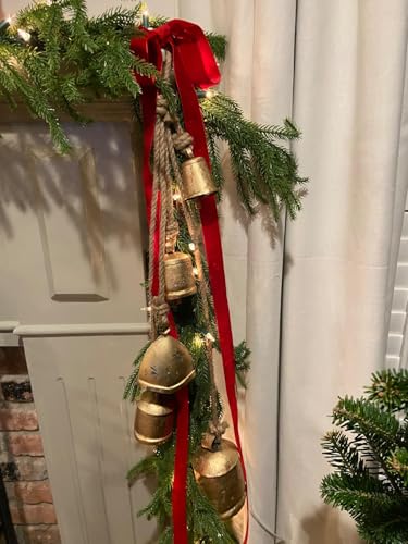Rustic Iron Wind Chime with 5 Bells - Indoor & Outdoor Christmas Decor, 29 Inch Rope