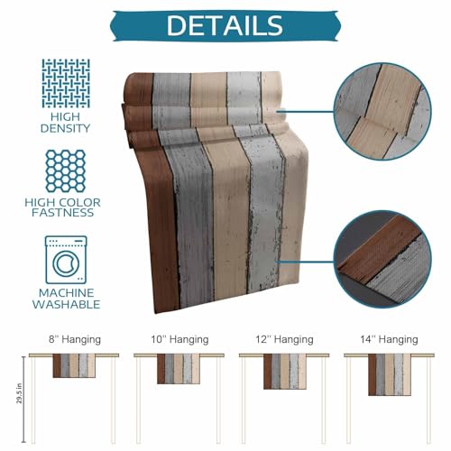 Farmhouse Cotton Linen Table Runner 13x120 Inches Rustic Barn Wood Texture - Brown Grey