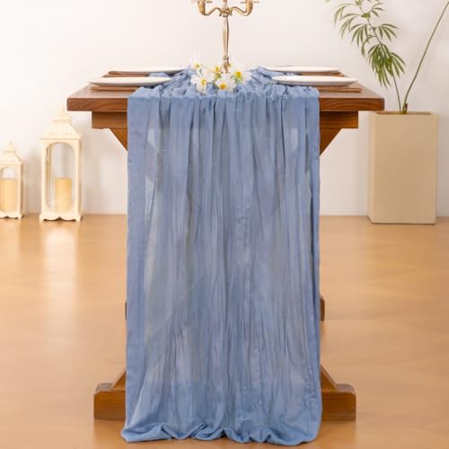 Dusty Blue Cheesecloth Table Runner 10ft for Wedding & Party Decor - Set of 6