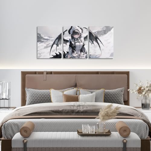 Anime Girl Wall Decor Canvas Set - White Frame, 12x16 Inches