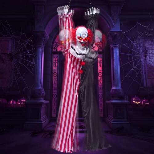 Modern Halloween Hanging Clown Decor with Chain & LED Lights - 65 Inches
