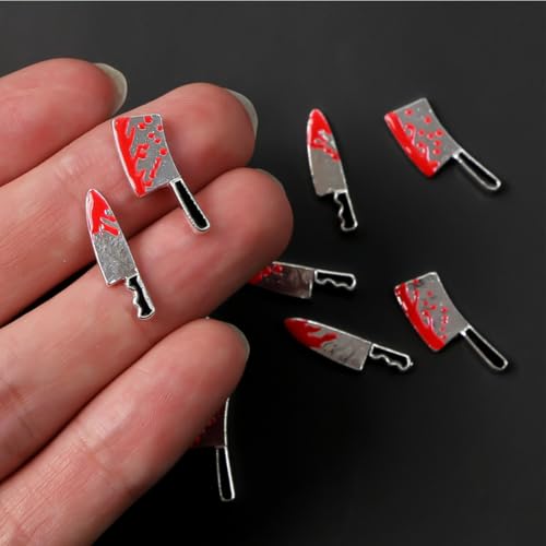 Halloween Nail Charms Red Silver Bloody Knife Set - Gothic Nail Art Jewelry 14Pcs - Variation of THIS listing