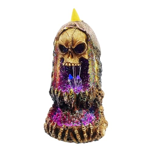 Geode Skull Backflow Waterfall Burner with LED - Mystical Gothic Home Décor