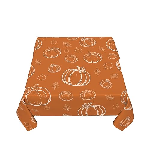 Fall Square Tablecloth 60x60 Inch White Pumpkins Orange Harvest Thanksgiving