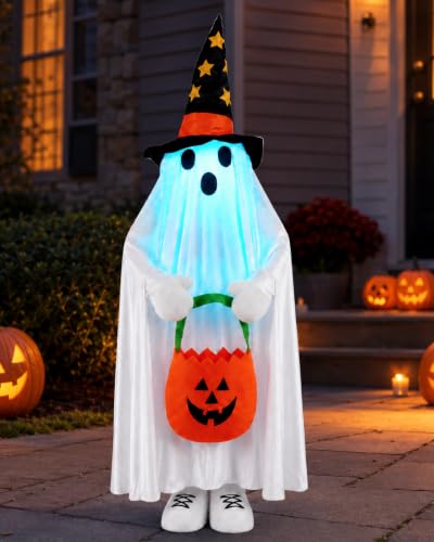 Light Up Ghost Halloween Yard Decor with RGB Color Changing Lights - 37 Inches