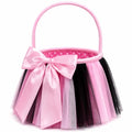 Pink LED Trick or Treat Basket with Bowknot Tulle Skirt - Collapsible Reusable Halloween Candy Bag for Girls