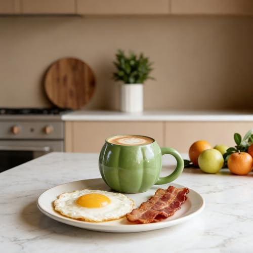 Green Pumpkin Ceramic Tea Mug - Large 17oz Halloween Fall Coffee Cup with Handle