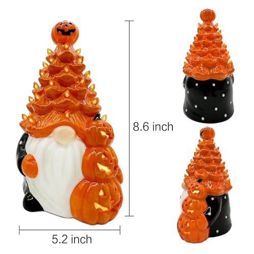 A1-Orange Halloween Gnome Ceramic Tree Decor - 8.6 x 5.2 Inches Indoor Festive Ornament