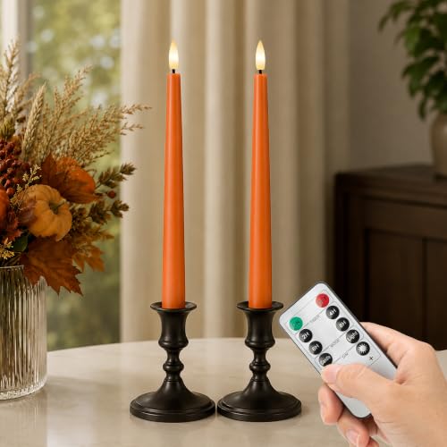 Orange Flameless Taper Candles with Remote Control - Fall Home Decor