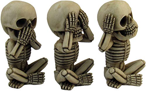 Mini Skeleton Figurine Set for Halloween Gothic Home Decor Office Desk Decorations - 4 Inches, Set of 3