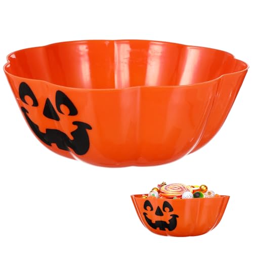 Large Pumpkin Bowl for Halloween Candy and Decoration - Shatter-Resistant Plastic