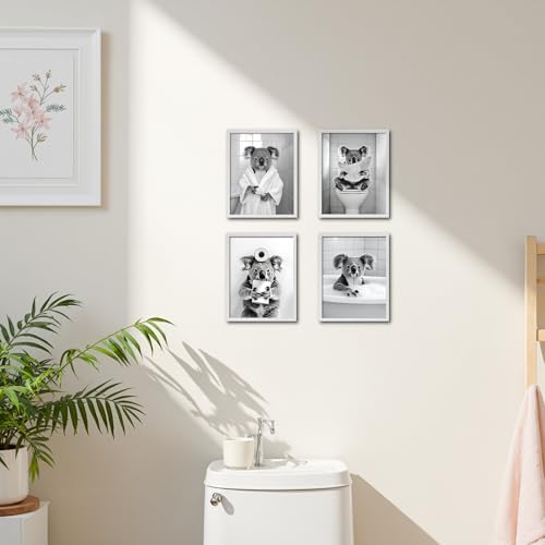 Funny Koala Wall Art Decor Prints - Black and White Animal Artwork Set - A58
