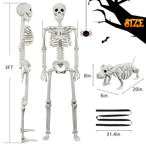 Lighted Human & Dog Skeleton Halloween Decorations 2FT/46LED Outdoor Indoor Spooky Decor