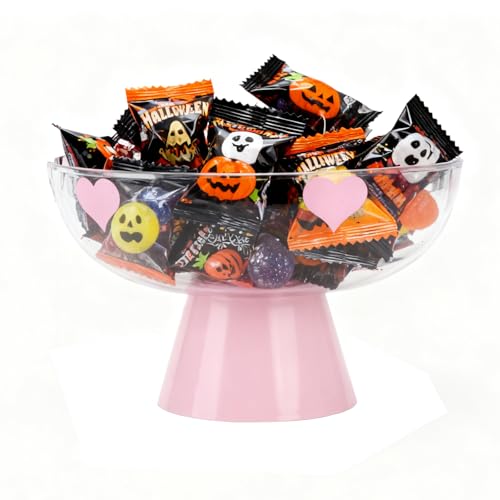 Pink Decorative Pedestal Candy Bowl - Large Clear Plastic Fruit & Snack Centerpiece