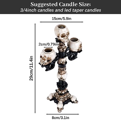 2pcs Gothic Skull Candle Holders for Halloween Decoration, Resin Skeleton Candlesticks