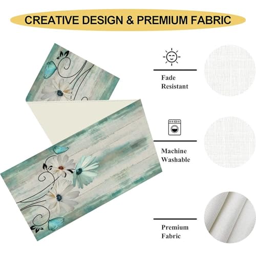 Daisy Floral Table Runner - Farmhouse Spring Summer 13x108 Inch with Variation Daisy-8