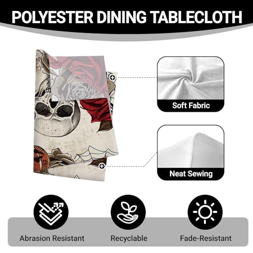 Halloween Vintage Gothic Rectangular Tablecloth 60x84 in Retro Rose - Livcoz