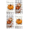Fall Kitchen Towels Set of 4 - Pumpkin Buffalo Plaid Dish Towels - Grey Pumpkin