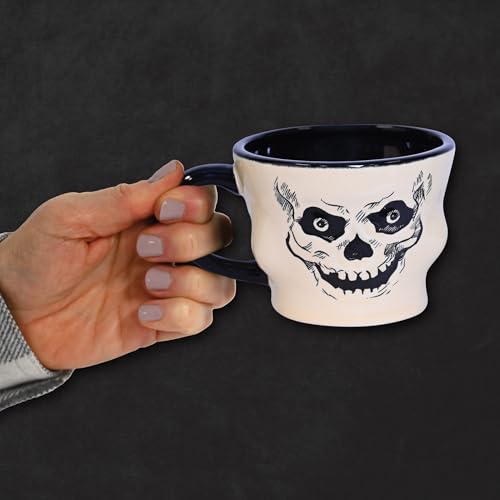 Vintage Halloween Ceramic Skull Mug with Black Handle - 12 Oz, Skeleton Face, Bone White & Black, Skull Variation