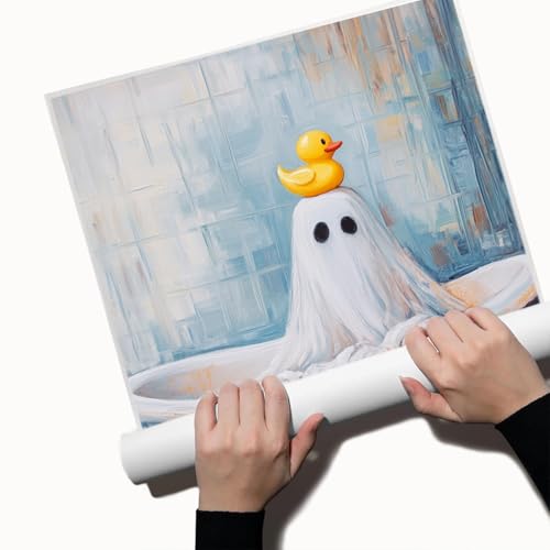 Unframed Halloween Ghost Wall Art with Rubber Ducky - Bathroom Decor 16x20in Variation of THIS listing