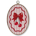 Preppy Red Cherry Bow Wall Art Decor - Oval Canvas, 11.4 x 8.6 inches