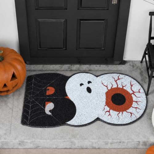 Halloween Doormat Spooky Welcome Mat with Spider Web Eyeball - 28 x 24 Inches
