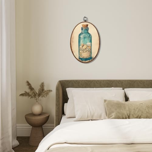 Bottle Shell Ocean Coastal Wall Art - Rustic Oval Canvas Decor, 8.3x12in - Variation of THIS listing