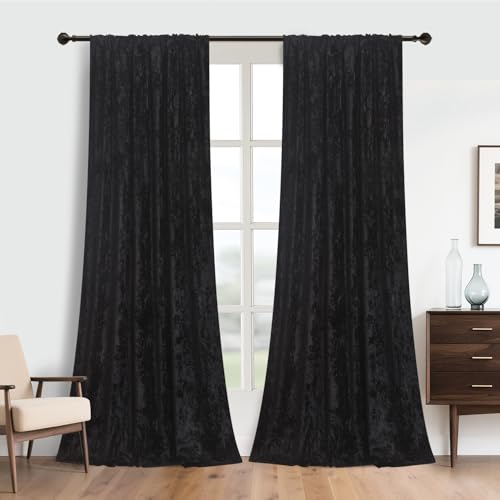 Black Velvet Curtains 84 Inches Long 52W x 84L Pack of 2 - Elegant Home Drapes
