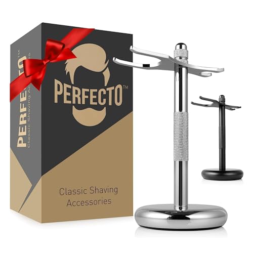 Perfecto Deluxe Chrome Razor and Brush Stand - Elegant Shaving Accessory