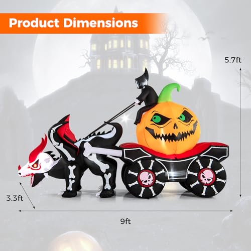 9 FT Halloween Inflatable Grim Reaper Carriage with Pumpkin & Skeleton Dragon