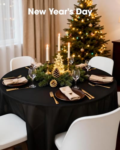 Black Disposable Plastic Tablecloth 84 Inch Round for Parties, Picnic, Events - 10 Pack