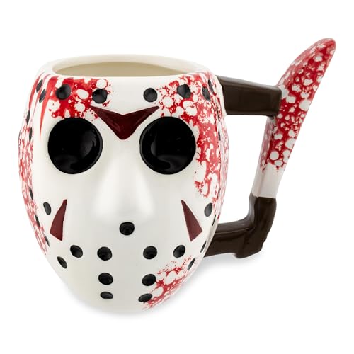 Friday the 13th Jason Mask Coffee Mug with Knife Handle - 20oz Ceramic Collectible, Multicolor