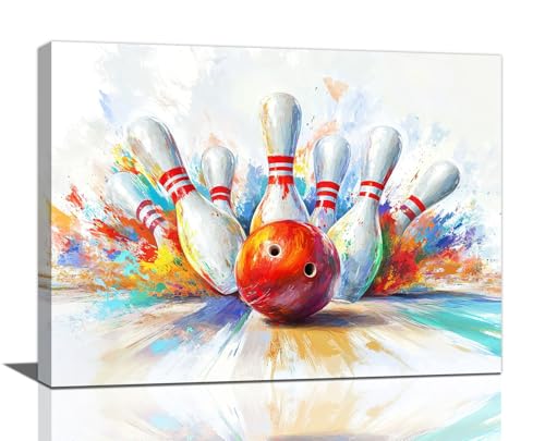 Bowling Wall Art Canvas Print - Colorful Street Graffiti Bowling Artwork for Gym & Living Room 16x12