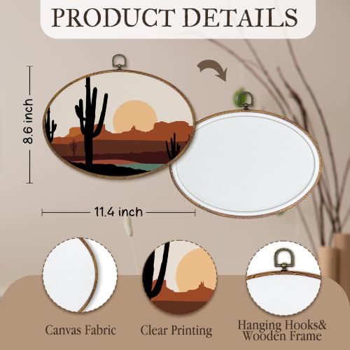 Oval Wall Art Decor - Desert Landscape Boho Canvas Artwork for Home & Living Room
