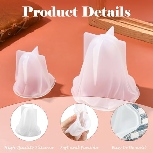 Halloween Ghost Candle Silicone Mold 2-Pack - Ghost Shaped Wax Soap Resin Crafts, Holiday Ghost Molds