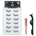 False Eyelashes Kit - Natural Handmade 6 Pairs with Glue & Tweezers - Scarlette Variation