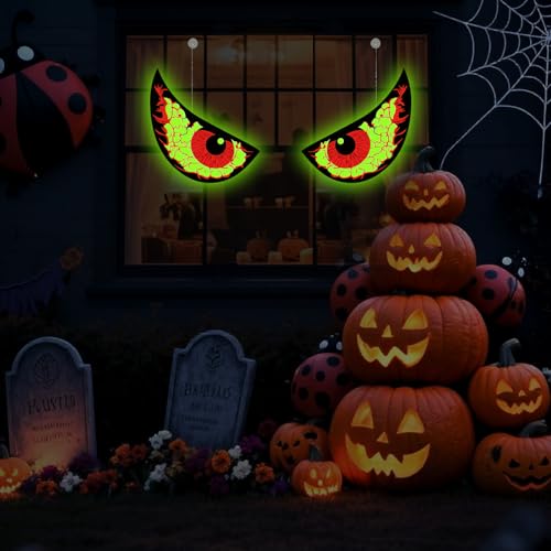 Halloween Window Decorations - Glowing Eyes, Reusable Solar Light-Up, Waterproof, Indoor & Outdoor - Style C